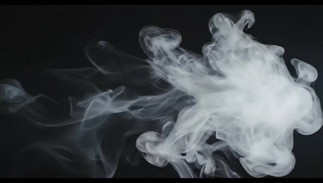 A slowly moving background of soft white smoke drifting gently in the air. The smoke forms smooth, wavy patterns on a dark background. The motion is calm, dreamy, and atmospheric. High resolution, cin