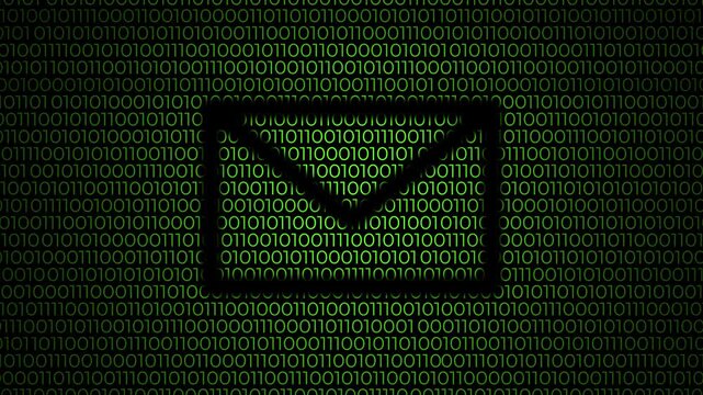 Mail icon design with binary code in green on a black background