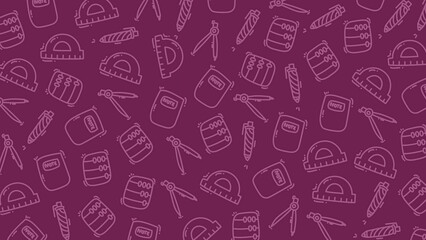 Creative Education Doodle Pattern Background with School Tools on Purple