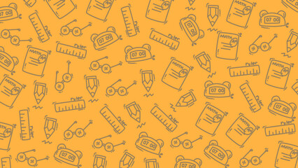 Education Doodle Pattern Background with School Items on Orange