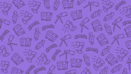 Purple Education Doodle Pattern Background with Books Lamps and Telescopes