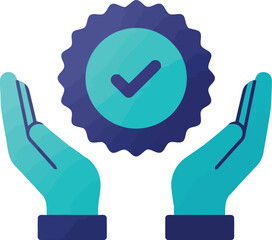 Quality assurance seal held by caring hands guarantee icon vector