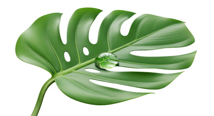 Monstera leaf with water droplet transparent background cutout png