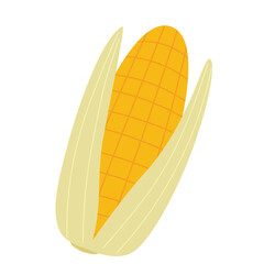 Illustration Of A Yellow Corn On The Cob With Green Husks And A Transparent Background