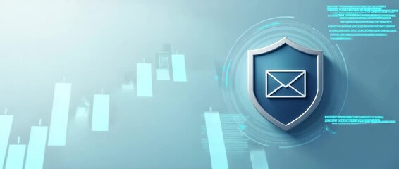 Cinematic email security icon animation, with gentle digital code motion, as camera slowly pans across a sleek blue background, emphasizing cybersecurity and data protection. - Powered by Adobe