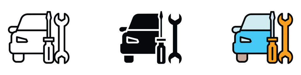 Car repair icon vector. car service and vehicle diagnostics with tools symbol. vector illustration.