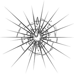 Obraz premium Shattered glass effect with sharp cracks radiating outward in a dynamic burst pattern