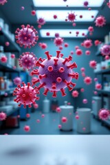 Microscopic Virus Particles Laboratory Setting