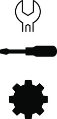 Industrial tools gear wrench screwdriver icon set vector