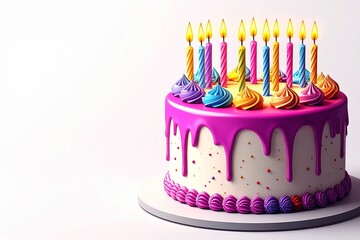 Birthday Cake with Candles Isolated on White Background, Ai Generated