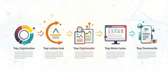 Colorful digital process flowchart with abstract elements and leading lines guiding the viewers eyes through different steps, leaving ample room for text insertion or branding. - Powered by Adobe