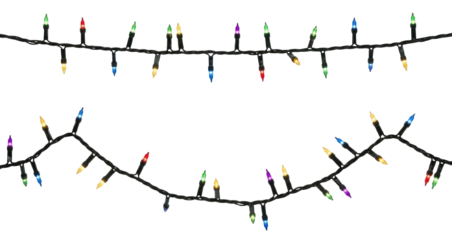 String of christmas lights transparent background cutout png