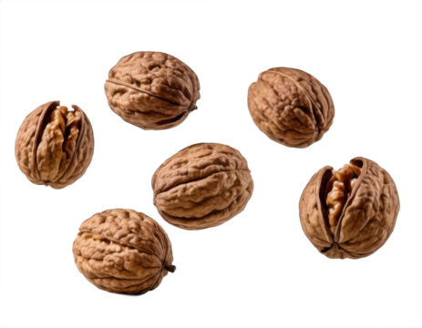a handful of walnuts in the air, transparent background - Powered by Adobe
