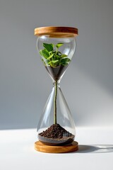 Transparent Hourglass with Growing Plant and Soil