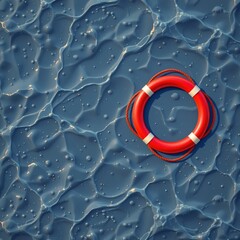 Bright Red Lifebuoy Floating Turbulent Water