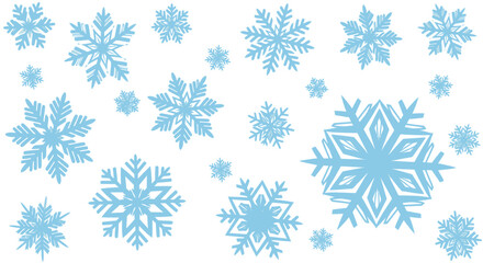 A delicate pattern of light blue snowflakes scattered on a white background, concept for winter backgrounds, holiday decorations and seasonal promotions