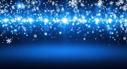 Abstract glowing blue background with falling snowflakes and bright light streaks, perfect for winter holidays