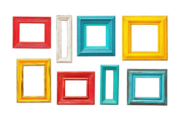 Colorful rectangular picture frames isolated on transparent background