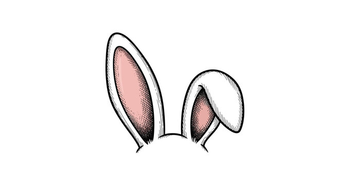 Sketch illustration of bunny ears with pink inner ear details isolated on a white background, concept for easter celebration, seasonal design and spring decoration