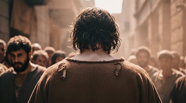 Preaching his last words to his followers in a deeply emotional biblical moment filled with love, comfort, sorrow, hope, faithful devotion, purely generative AI