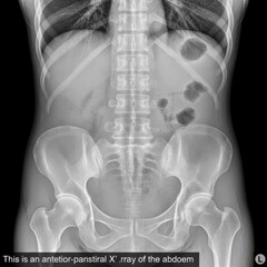 Detailed human abdomen x-ray for medical diagnosis and study