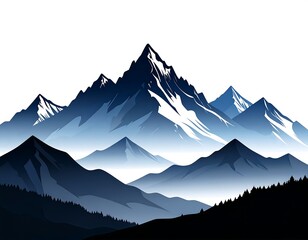 Stylized mountain range in blues and whites, with snowy peaks