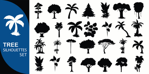 Tree Silhouettes Vector Set | Tropical & Forest Tree Icons