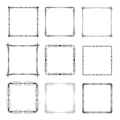 Set Black Simple Line Frame Collection Doodle Square Floral Frame Elements Vector Design Style Sketch Isolated Illustration For Banner