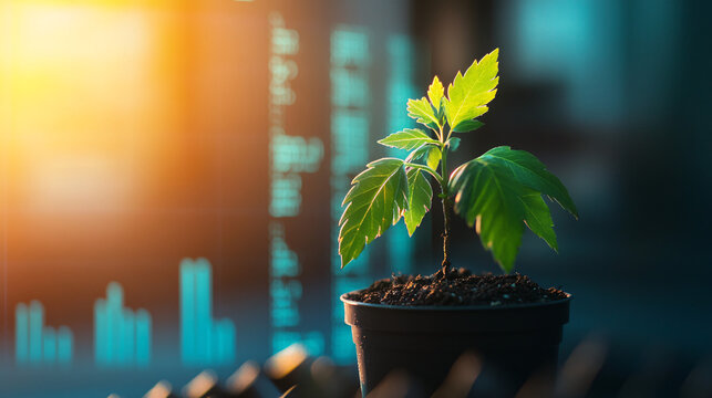 Bright seedling emerges representing investment growth and financial success today