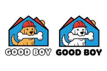 Cartoon vector illustration drawing of a fun house icon with a dog and child in the hands