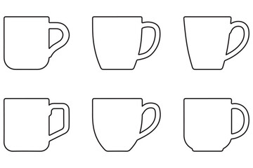 Coffee cup outline icon set on white background
