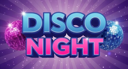 Retro disco night party with glittering disco balls and starburst background