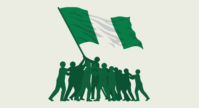Nigerian flag waving crowd unity celebration independence day patriotism vector