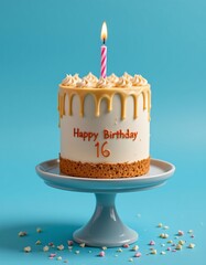 Decorative Birthday Cake with Candle and Sprinkles