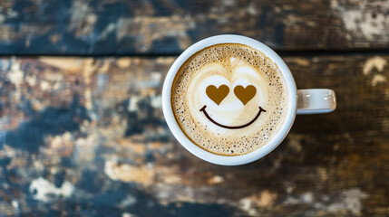 Start your day with love and coffee art a delightful cup of cappuccino with heart eyes