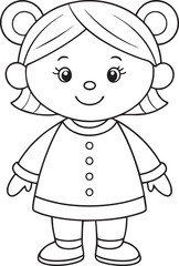 Smiling cartoon girl character with cute bear style ears line art for children learning and coloring activities