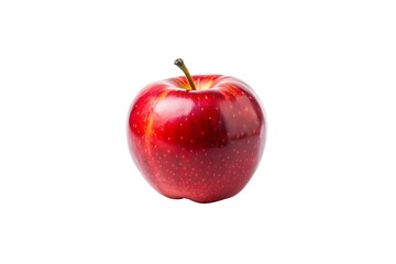 Single shiny red apple with stem on white background