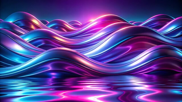 Vibrant neon waves reflecting in water