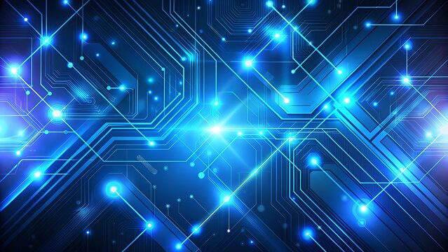 Abstract blue circuit board with glowing lights and connections