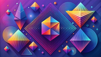 Vibrant geometric abstract art with rainbow prism shapes and neon glow