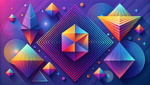 Vibrant geometric abstract art with rainbow prism shapes and neon glow - Powered by Adobe