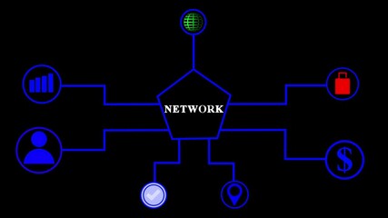 Tech network system infographic showing global connectivity with business related icons - Powered by Adobe