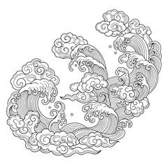 Vector illustration of traditional japanese wave and cloud illustration