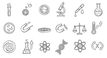 Science lab equipment outline icons vector illustration for education and research concept