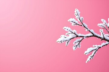 Frosted Branch with Small Leaves Pink Background