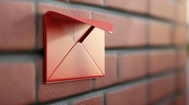 Vibrant red mail envelope resting on rustic brick wall symbolizing important communication and heartfelt greetings.