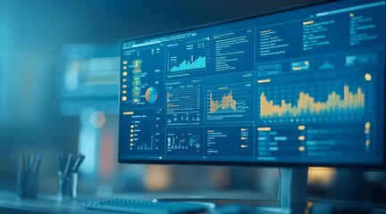 Dynamic data visualization on computer screen displaying financial trends and performance analytics - Powered by Adobe
