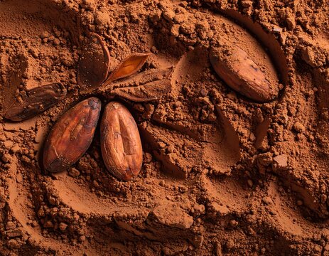 Delicious cocoa beans and powder arrangement a delectable indulgence for sweets