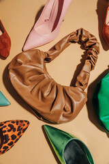 Brown vintage 1940s women's shoes and bag