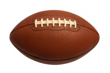 American football ball with brown leather texture and white laces, professional sport equipment for play